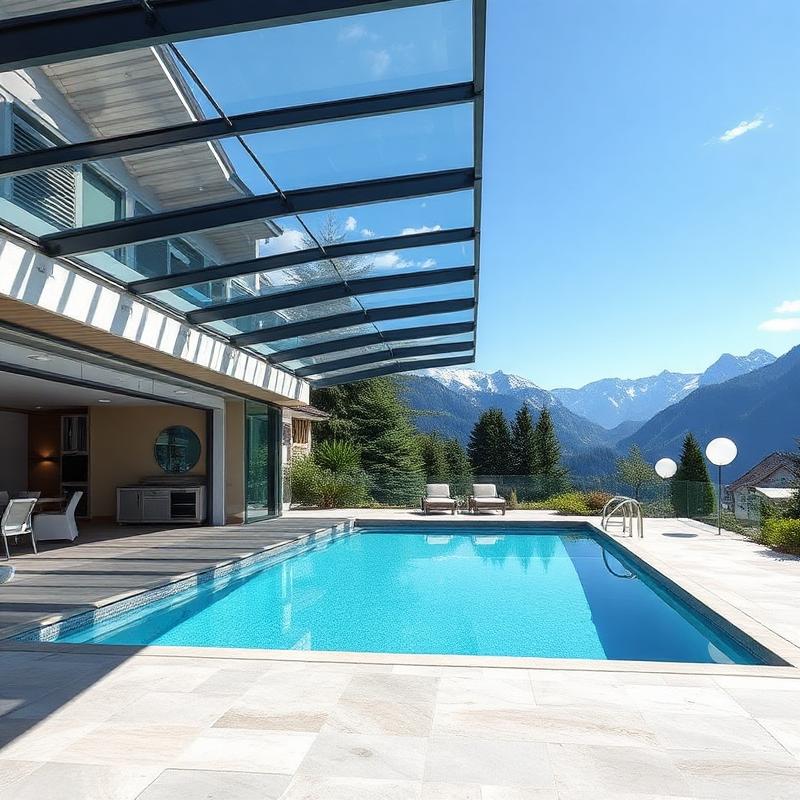 Wellix , custom glass pool enclosure in the Austrian Alps